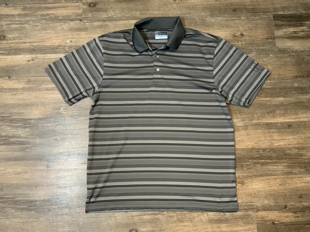 PGA Tour Polo Shirt Adult Large Stripes Gray Golfing Lightweight Rugby Mens